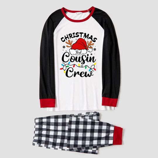 Cousin Crew Christmas Pajamas: Custom Name, Matching Cousin Set For Adult And Kid, All Sizes, Pjs Set For Family, Black White Buffalo Plaid