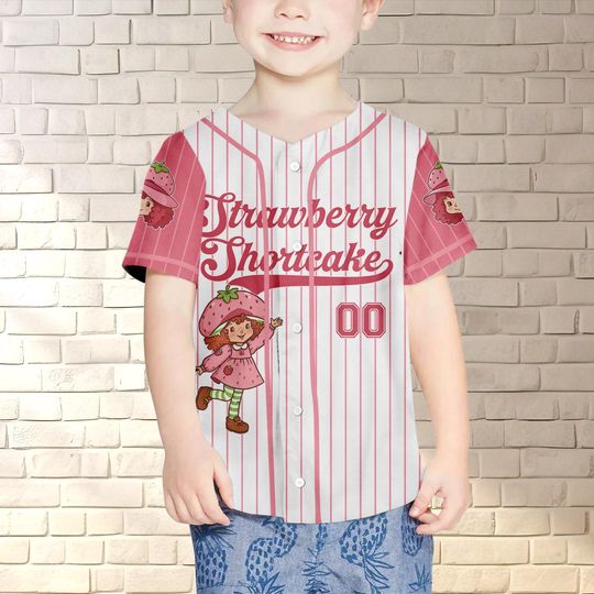 Personalized Strawberry Shortcake Baseball Jersey, Gift for Kids, Strawberry Birthday Gift, Gift For Baseball Fans, Sweet Girl Shirt