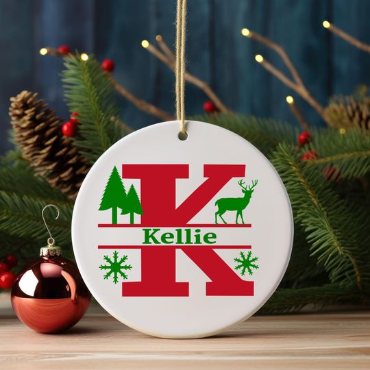 Personalized Letter Name Ornament  Family Keepsake Monogram Ceramic Christmas Gift