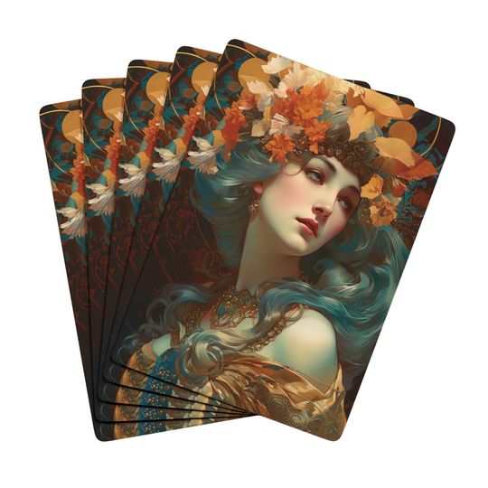 Art Nouveau Lady Poker Cards: Colorful Collectible Card Deck