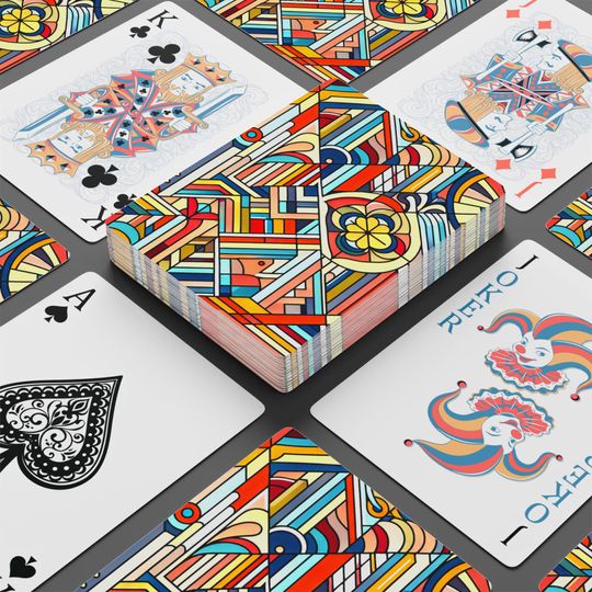 Art Deco Playing Cards: Colorful Poker Deck, Vintage Game Night