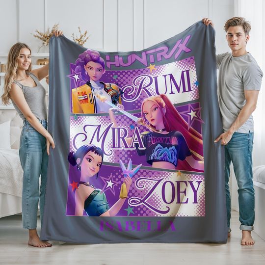 Custom Name K-Pop Demon Hunters Blanket,Cute Anime-Inspired Cozy Throw for Fans, Personalized Huntrix Design, Fun Gift for K-Pop Lovers