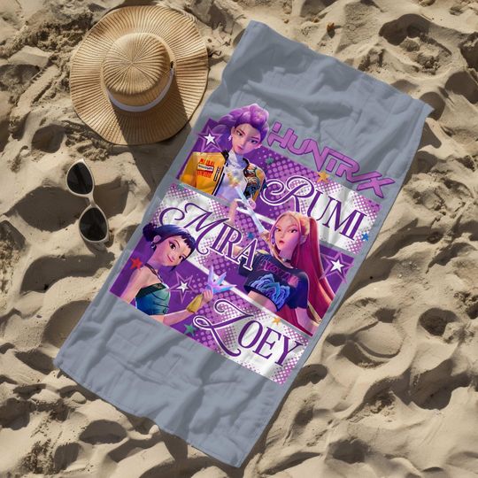 Personalized Anime Girl Beach Towel, K-pop Demon Hunter Pattern, Custom Gift for Her