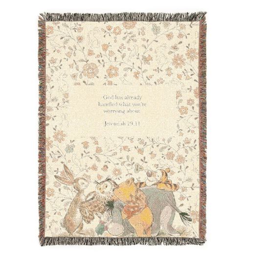 Personalize Winnie the Pooh Woven Blanket: Soft Cotton Christmas Decor
