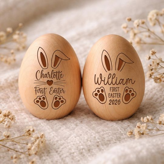 Personalized Wooden Easter Egg 2026 | Engraved Baby Egg Toy | Custom Wood Shaker