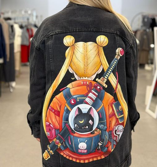 Anime Denim Jacket: Custom Manga Art, Gift for Disney Fans