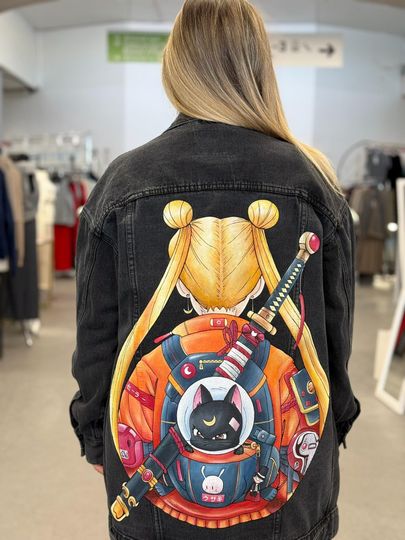 Anime Denim Jacket: Custom Manga Art, Gift for Disney Fans