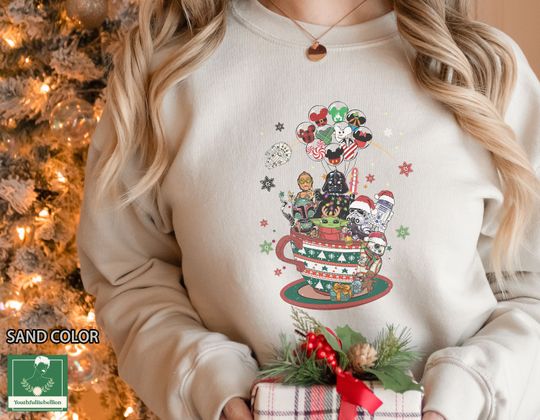 Retro Disney Star Wars Christmas Sweatshirt, Disney Teacup Sweatshirt