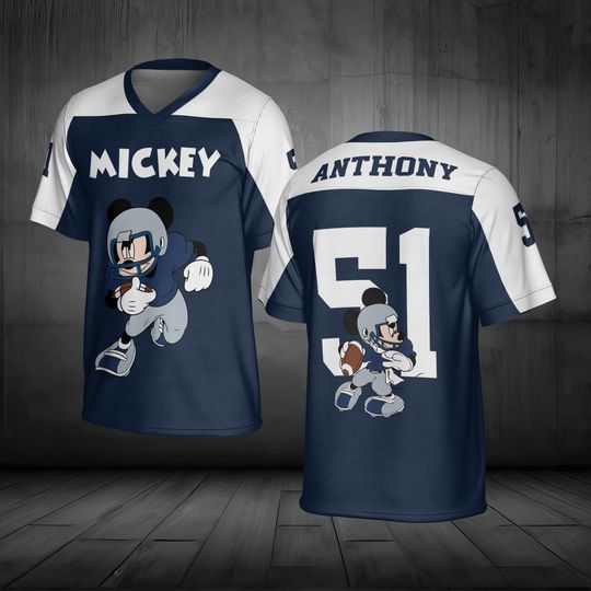 Personalize Disney Mickey Football Jersey, Custom Name Kid Adult Jersey