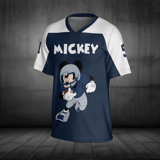 Personalize Disney Mickey Football Jersey, Custom Name Kid Adult Jersey