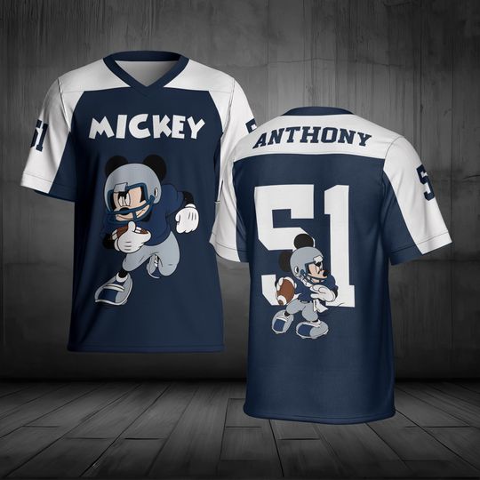 Personalize Disney Mickey Football Jersey, Custom Name Kid Adult Jersey