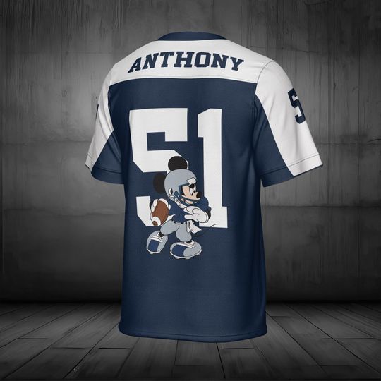 Personalize Disney Mickey Football Jersey, Custom Name Kid Adult Jersey