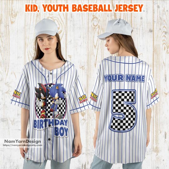 Personalized Sonic Birthday Boy Baseball Jersey, Custom Sonic Birthday Baseball Jersey, Sonic Birthday Outfit, Kids Birthday Baseball Jersey