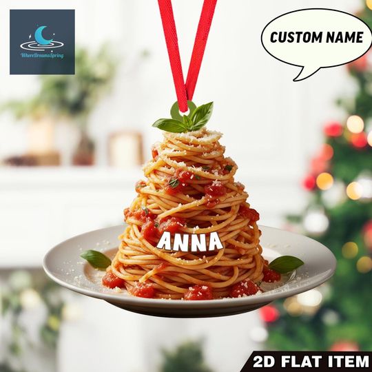Personalized Spaghetti Christmas Ornament, Custom Pasta Food Ornament,Italian Dinner Holiday Tree Decoration Gift, Pasta Gourmet ,Food Lover