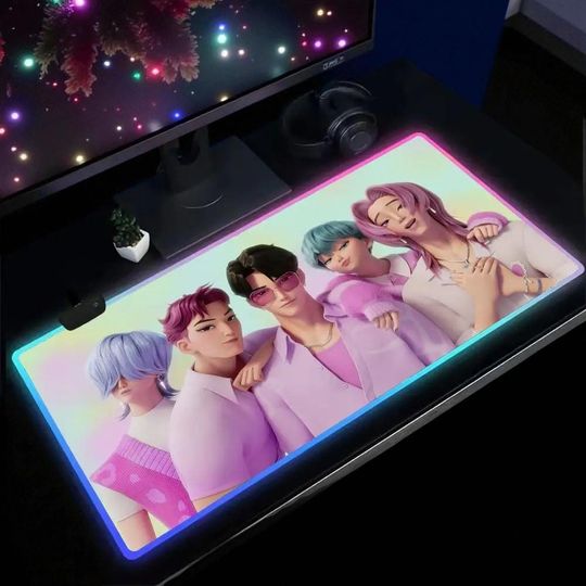 Kpop Demon Hunters Mouse Pad Anime Gaming Mouse Pad Table Pads Backlit Rubber Desktop RGB Desk Mats Christmas Gift