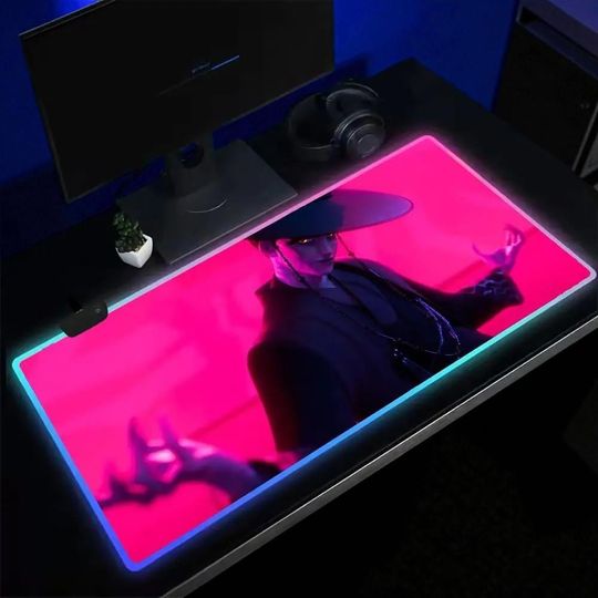 Kpop Demon Hunters Mouse Pad Anime Gaming Mouse Pad Table Pads Backlit Rubber Desktop RGB Desk Mats Christmas Gift