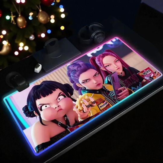 Kpop Demon Hunters Mouse Pad Anime Gaming Mouse Pad Table Pads Backlit Rubber Desktop RGB Desk Mats Christmas Gift