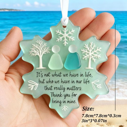 Sea Glass Snowflake Friendship Ornament - 2D Ceramic Christmas Tree Decor