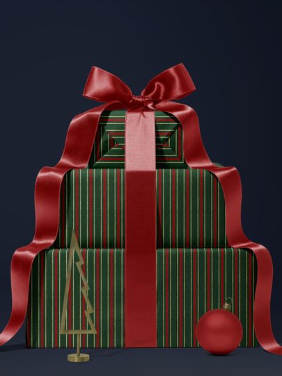 Christmas Wrapping Paper Roll, Elegant Striped Christmas Gift Wrap Roll, Holiday Gift Wrap, Luxury Christmas Wrapping Paper