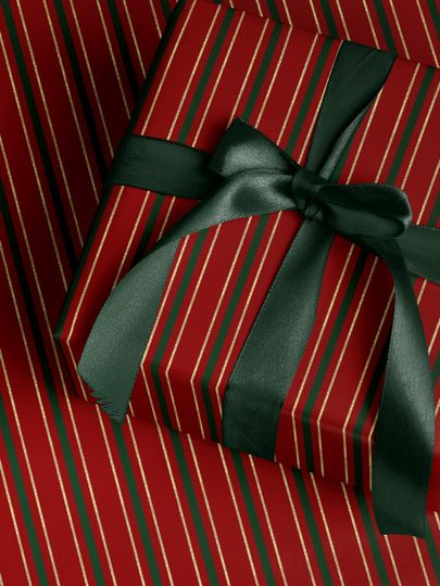 Christmas Wrapping Paper Roll, Elegant Striped Christmas Gift Wrap Roll, Holiday Gift Wrap, Luxury Christmas Wrapping Paper