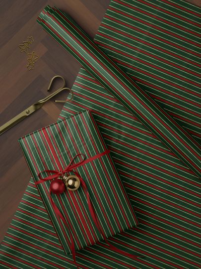 Christmas Wrapping Paper Roll, Elegant Striped Christmas Gift Wrap Roll, Holiday Gift Wrap, Luxury Christmas Wrapping Paper