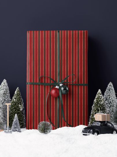Christmas Wrapping Paper Roll, Elegant Striped Christmas Gift Wrap Roll, Holiday Gift Wrap, Luxury Christmas Wrapping Paper