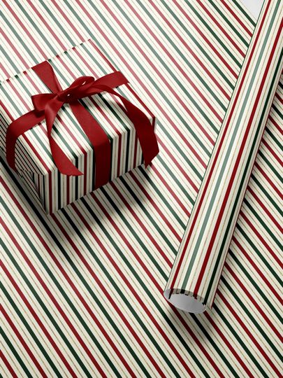 Christmas Wrapping Paper Roll, Elegant Striped Christmas Gift Wrap Roll, Holiday Gift Wrap, Luxury Christmas Wrapping Paper