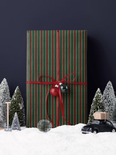 Christmas Wrapping Paper Roll, Elegant Striped Christmas Gift Wrap Roll, Holiday Gift Wrap, Luxury Christmas Wrapping Paper