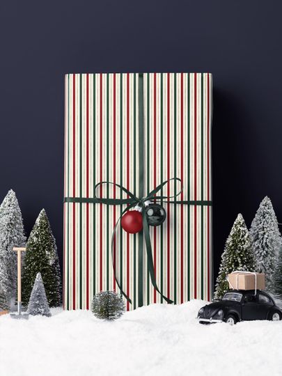 Christmas Wrapping Paper Roll, Elegant Striped Christmas Gift Wrap Roll, Holiday Gift Wrap, Luxury Christmas Wrapping Paper