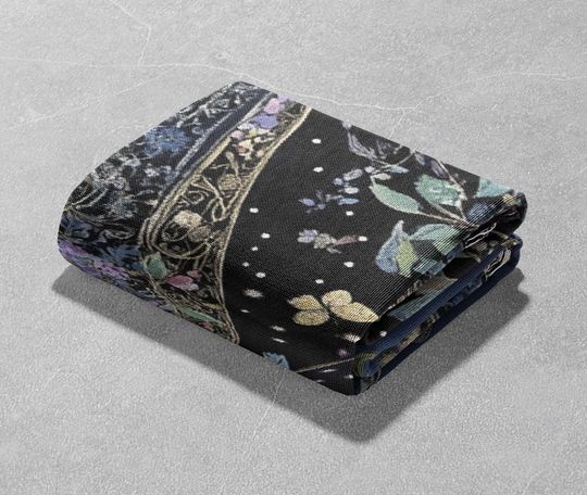 Magical Tree Woven Blanket 100% Cotton with Keys, Fruit, and Butterflies, Cottagecore Tapestry