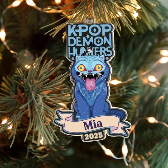 Custom Huntrix Demon Derpy Tiger Christmas Acrylic Ornament, Custom Huntrix Ornament, Huntrix Merch