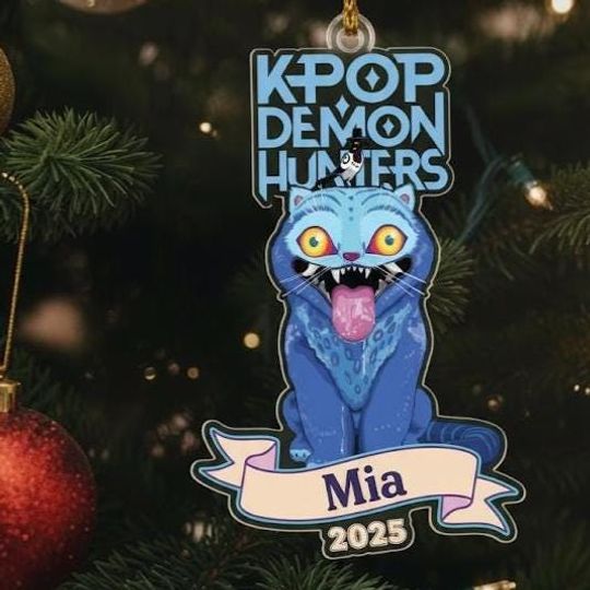 Custom Huntrix Demon Derpy Tiger Christmas Acrylic Ornament, Custom Huntrix Ornament, Huntrix Merch