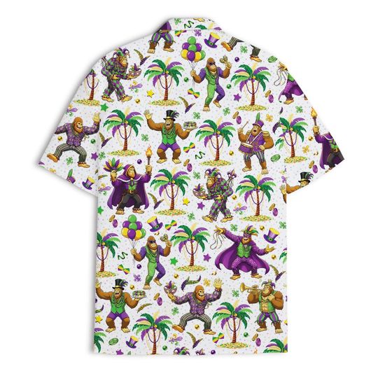 Funny Bigfoot Hawaiian Shirt, Sasquatch Patterned Short Sleeve Button-Down for Men