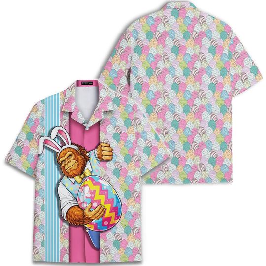 Bigfoot Easter Hawaiian Shirt for Men, Sasquatch Egg Hunt Vacation Shirt, Happy Easter Gift
