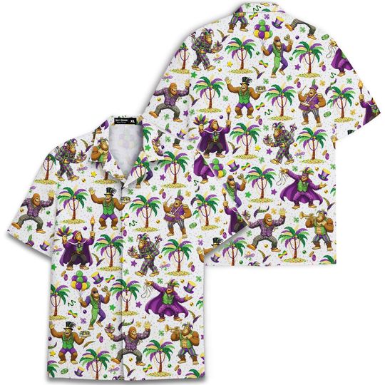 Funny Bigfoot Hawaiian Shirt, Sasquatch Patterned Short Sleeve Button-Down for Men
