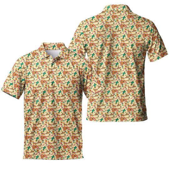 Vintage Mariachi Guitar Piata Mexico Polo, Hawaiian Golf Vacation Top, Cinco de Mayo Mens