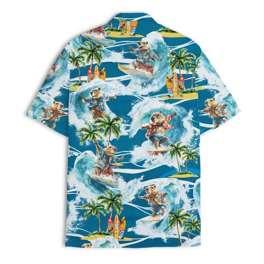 Funny Capybara Surfing Hawaiian Shirt For Men Pattern Summer Beach Mens Hawaiian
