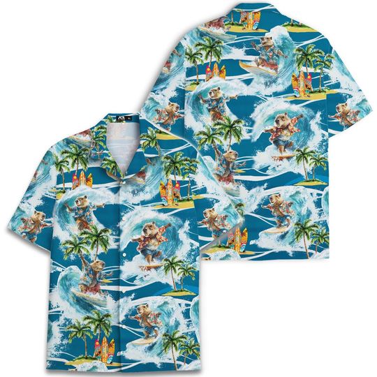 Funny Capybara Surfing Hawaiian Shirt For Men Pattern Summer Beach Mens Hawaiian