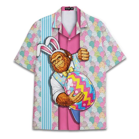 Bigfoot Easter Hawaiian Shirt for Men, Sasquatch Egg Hunt Vacation Shirt, Happy Easter Gift