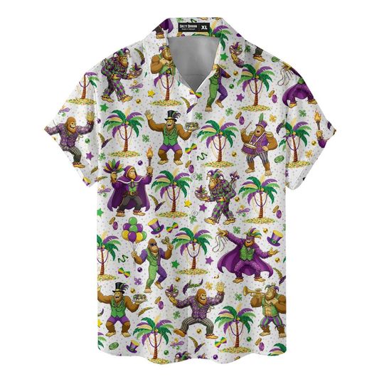 Funny Bigfoot Hawaiian Shirt, Sasquatch Patterned Short Sleeve Button-Down for Men