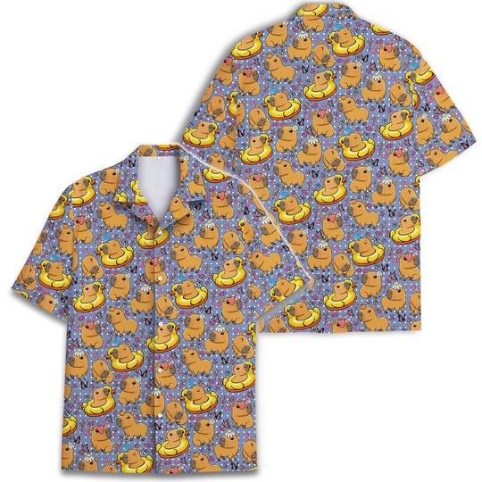 Funny Capybara Float Duck Hawaiian Shirt: Men's Patterned Short Sleeve Button-Down