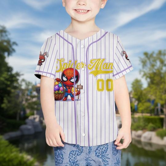 Personalized Cartoon Spidey Character Baseball Kid Adult Jersey, Easter Gift