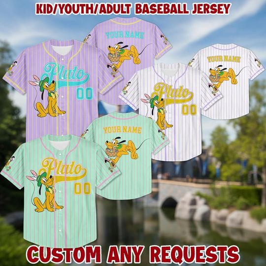 Personalized Pluto Baseball Kid Adult Jersey, Mouse and Friends Shirt, Easter Gift