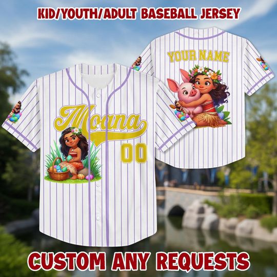 Personalized Princess Moana Baseball Kid Adult Jersey, Easter Gift