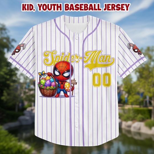 Personalized Cartoon Spidey Character Baseball Kid Adult Jersey, Easter Gift