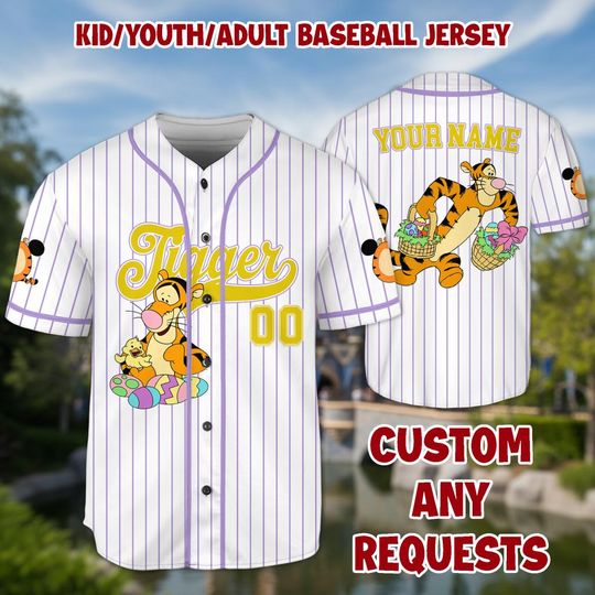 Personalized Tigger Baseball Kid Adult Jersey, Winnie the Pooh  Shirt, Easter Gift