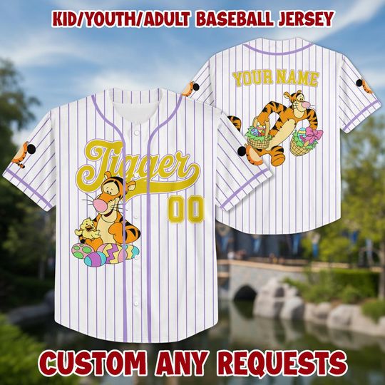 Personalized Tigger Baseball Kid Adult Jersey, Winnie the Pooh  Shirt, Easter Gift