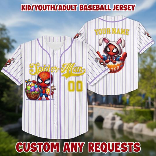 Personalized Cartoon Spidey Character Baseball Kid Adult Jersey, Easter Gift