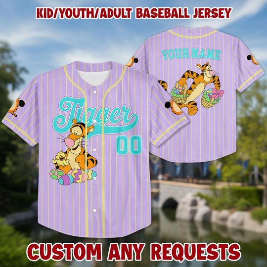 Personalized Tigger Baseball Kid Adult Jersey, Winnie the Pooh  Shirt, Easter Gift