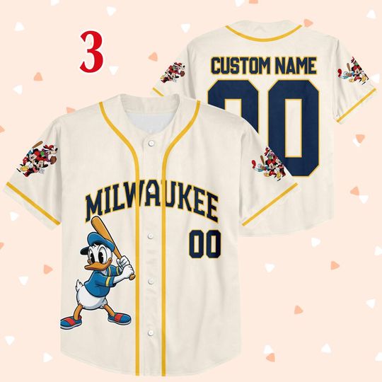 Donald Duck Brewers Baseball Team Jersey, Custom Donald Duck Milwaukee Baseball Team Jersey, Mickey Lovers, Baseball Fans